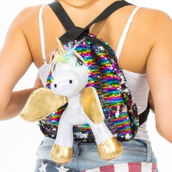 Other - Plush Unicorn Sequin Backpack Multi